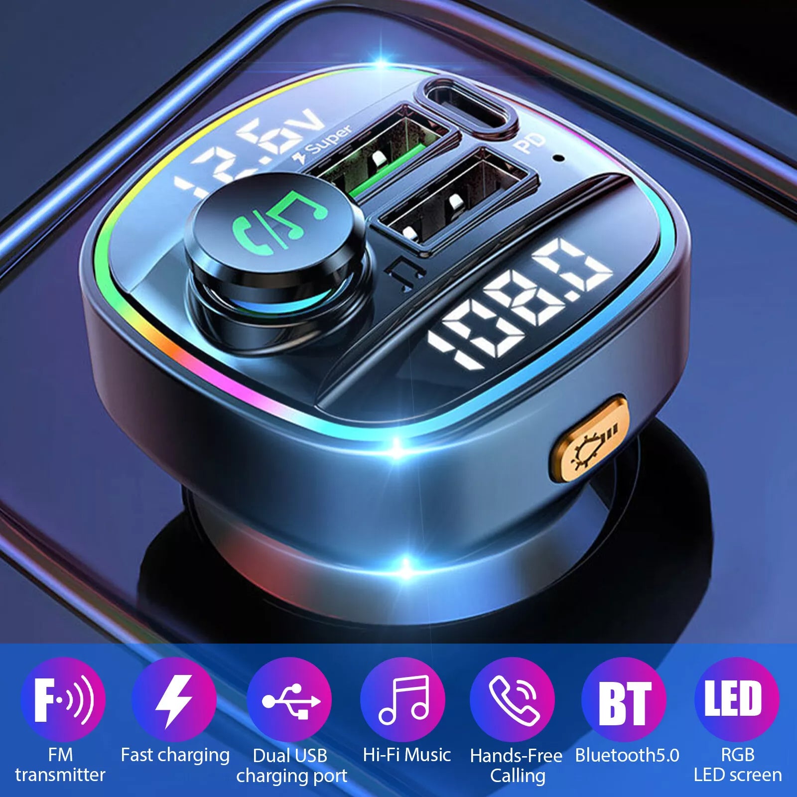 Bluetooth 5.0 Car Wireless FM Transmitter Adapter USB PD Charger AUX Hands - Free Noise Reduction Audio Receiver Car Kit Handsfree Dual - 5 - CJ