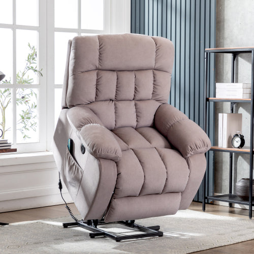 Electric Power Lift Recliner Chair Sofa With Massage And Heat For Elderly 2 Side Pockets USB Ports Single Recliner Chairs For Living Room Overstuffed Breathable Fabric Reclining - 5 - CJ
