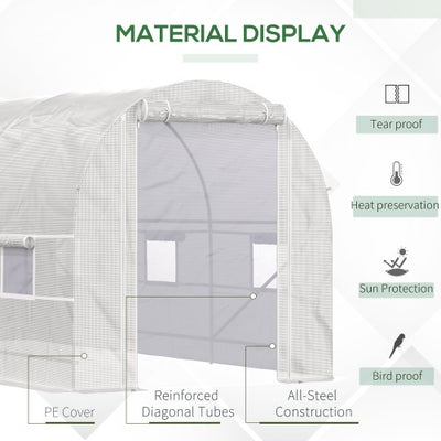 Outsunny 15 X 7 X 7 Walk - In Tunnel Greenhouse, Large Garden Hot House Kit With 6 Roll - up Windows & Roll Up Door, Steel Frame, White - 5 - CJ
