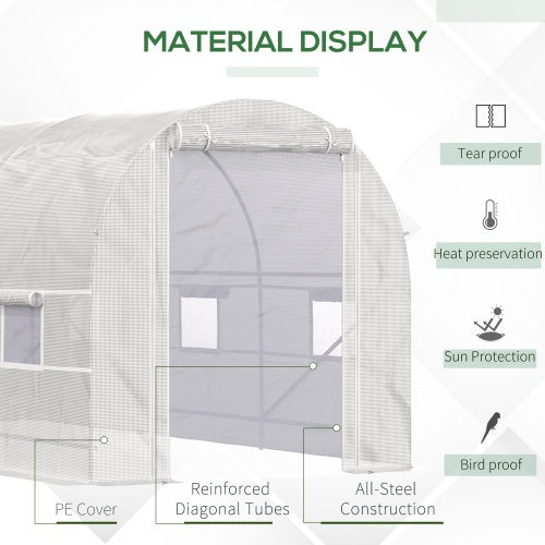 Outsunny 15 X 7 X 7 Walk - In Tunnel Greenhouse, Large Garden Hot House Kit With 6 Roll - up Windows & Roll Up Door, Steel Frame, White - 5 - CJ