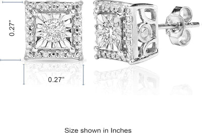 Diamond Stud Earrings For Women Sterling Silver Halo I - J Color, I2 I3 Clarity Metal Diamond Metal Diamond - 5 - CJ