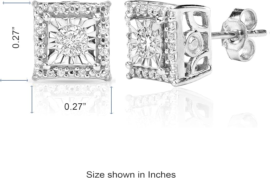 Diamond Stud Earrings For Women Sterling Silver Halo I - J Color, I2 I3 Clarity Metal Diamond Metal Diamond - 5 - CJ