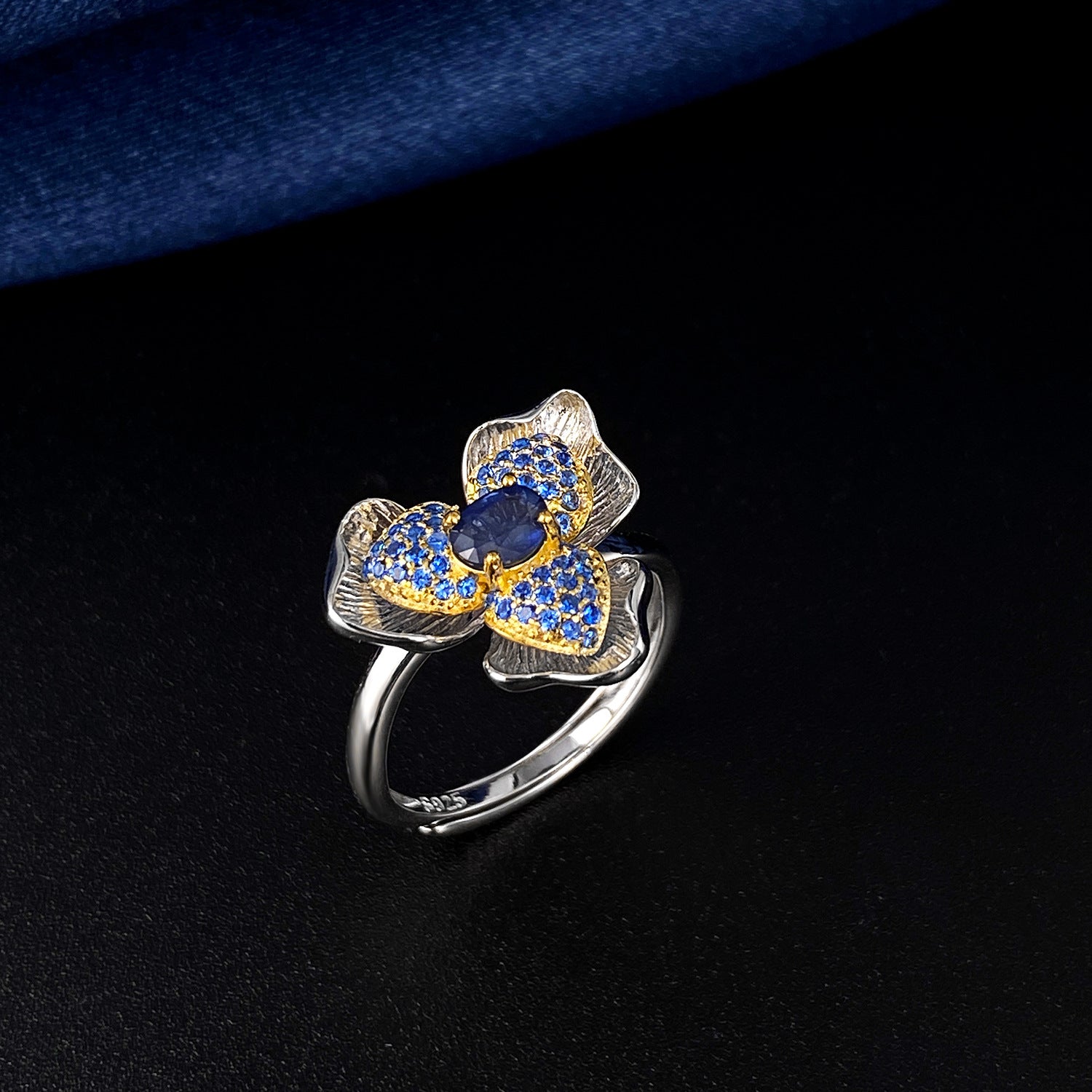 Vintage Flower Shaped Ring For Female Minority Design 925 Silver Set Sapphire - 4 - https://x.com/titan_prim62775J