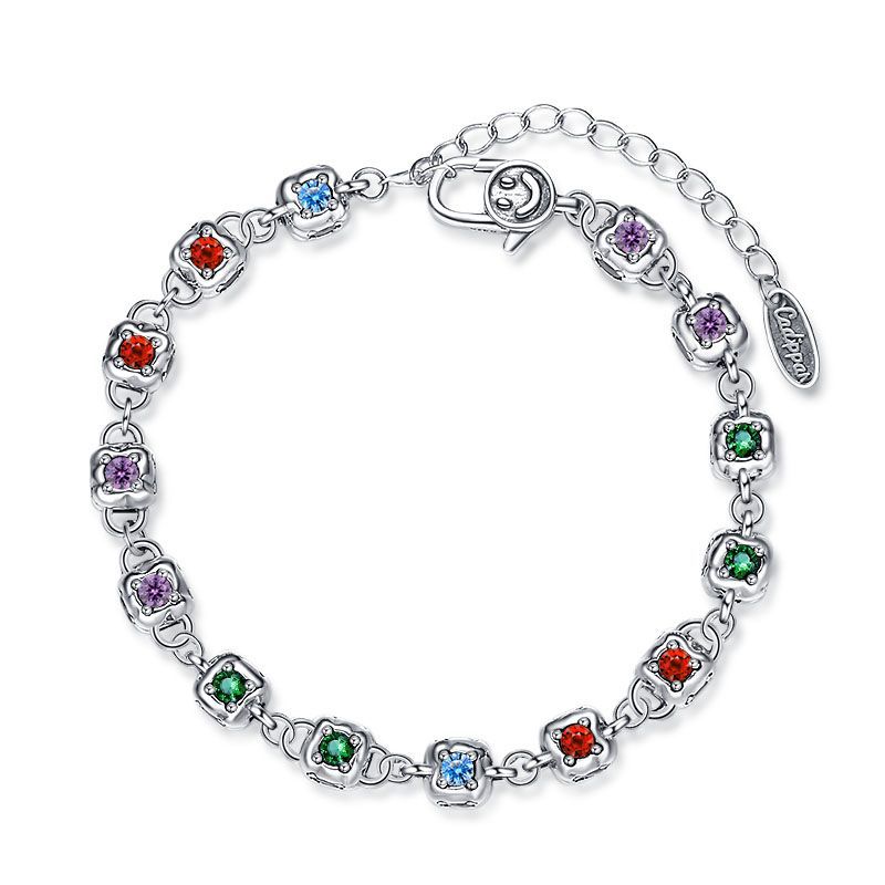 Rainbow Zirconium Dice Bracelet Women S925 Sterling Silver Vintage Fashion Four Sided Diamond - 4 - CJ