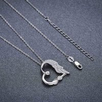 Sterling Silver Guardian Angel Wings Heart Shape Infinity Symbol Pendant Necklace For Women And Girls