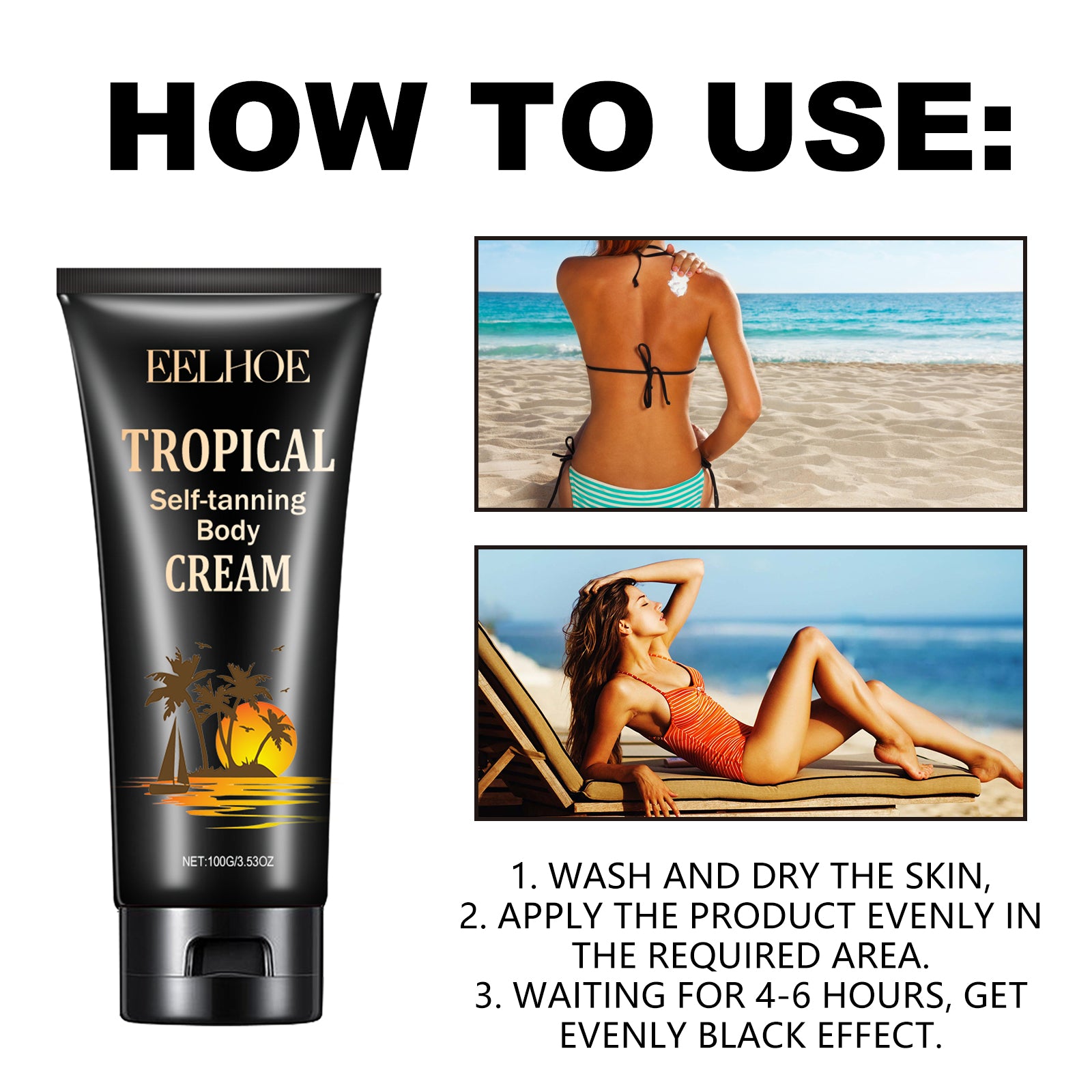 EELHOE Tropical Self - Tanning Body Cream, Natural Wheatskin Moisturizing And Moisturizing Cream For Tanning And Tanning - 5 - CJ