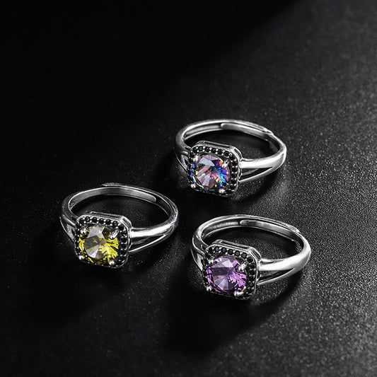 925 Sterling Silver Vintage Colorful Zirconium Mysterious Purple Morandi Zircon Push Pull Ring - 4 - https://x.com/titan_prim62775J