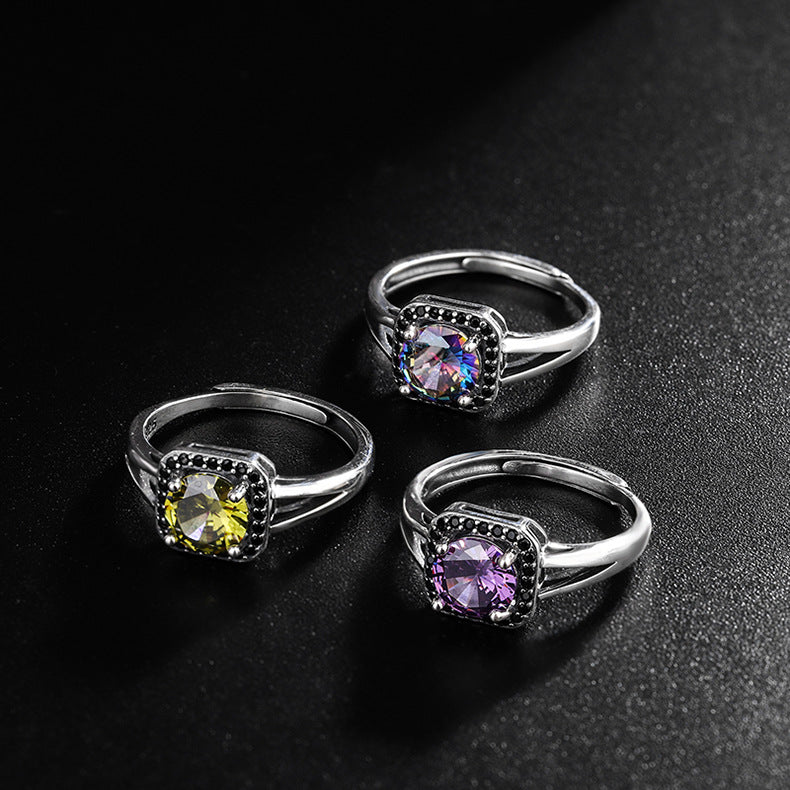 925 Sterling Silver Vintage Colorful Zirconium Mysterious Purple Morandi Zircon Push Pull Ring - 4 - https://x.com/titan_prim62775J