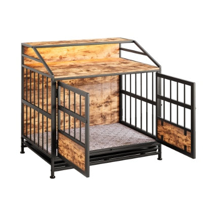 Multi - function Furniture Style Dog Crates With Storage, Dog Crate Furniture Large Wooden Dog Kennel With Double Doors, For Large Medium Dog Indoor, Brown - 5 - CJ