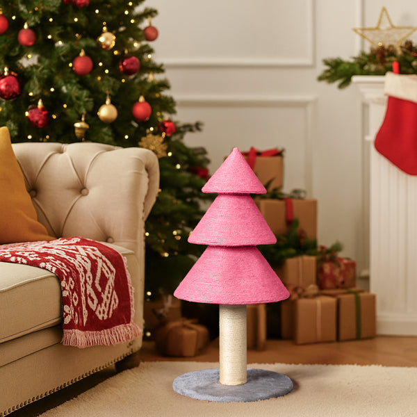 31.5in Christmas Tree Cat Scratcher, Cat Scratching Post For Indoor Cats, Large Sisal Cat Scratching Tree Cat Scratch Tower, - Pink - 5 - CJ