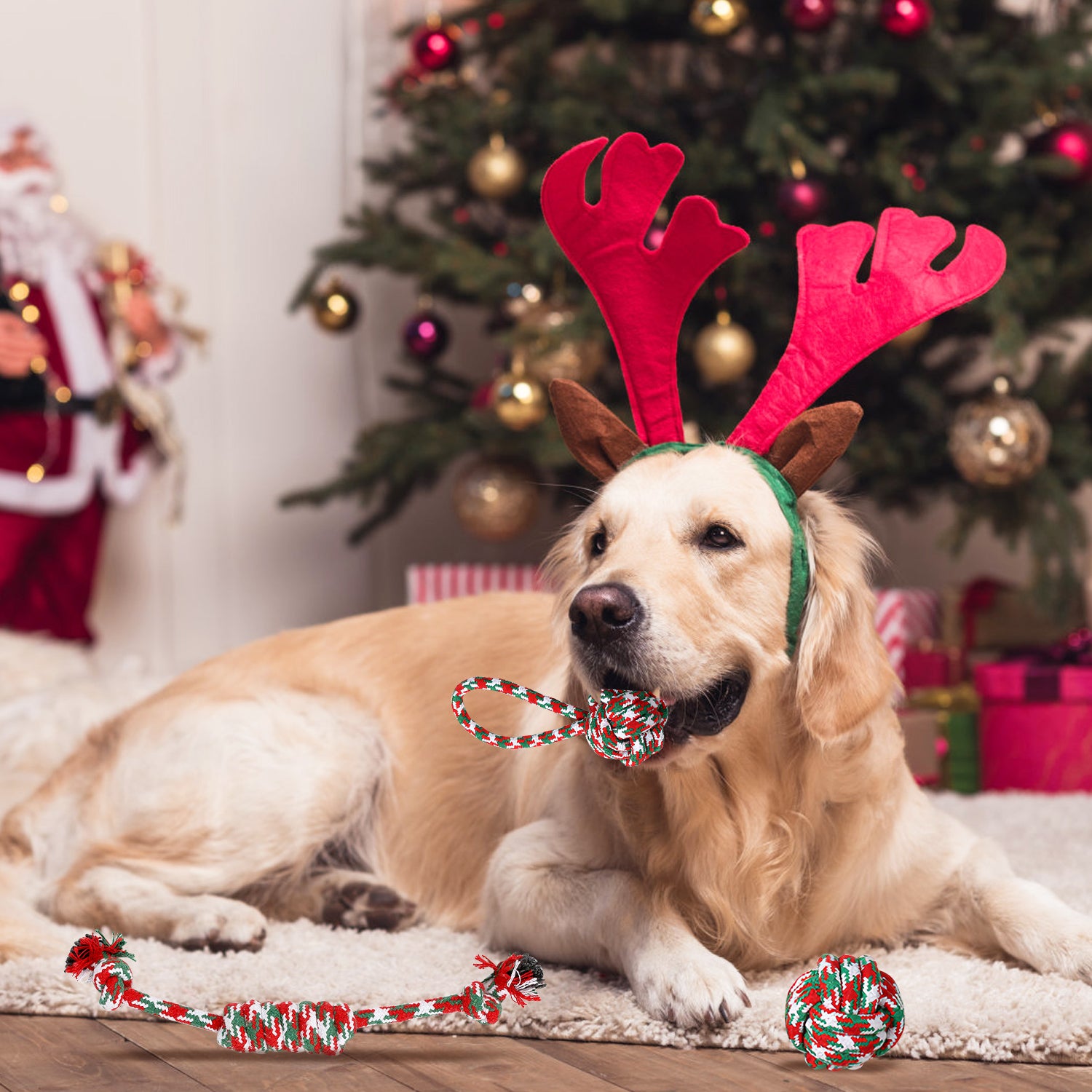 Set Of 5Pcs Christmas Dog Rope Chew Toys Dog Interactive Toys Set For Puppy Small Medium Aggressive Chewers Dogs Training Teething Playing - 5 - CJ
