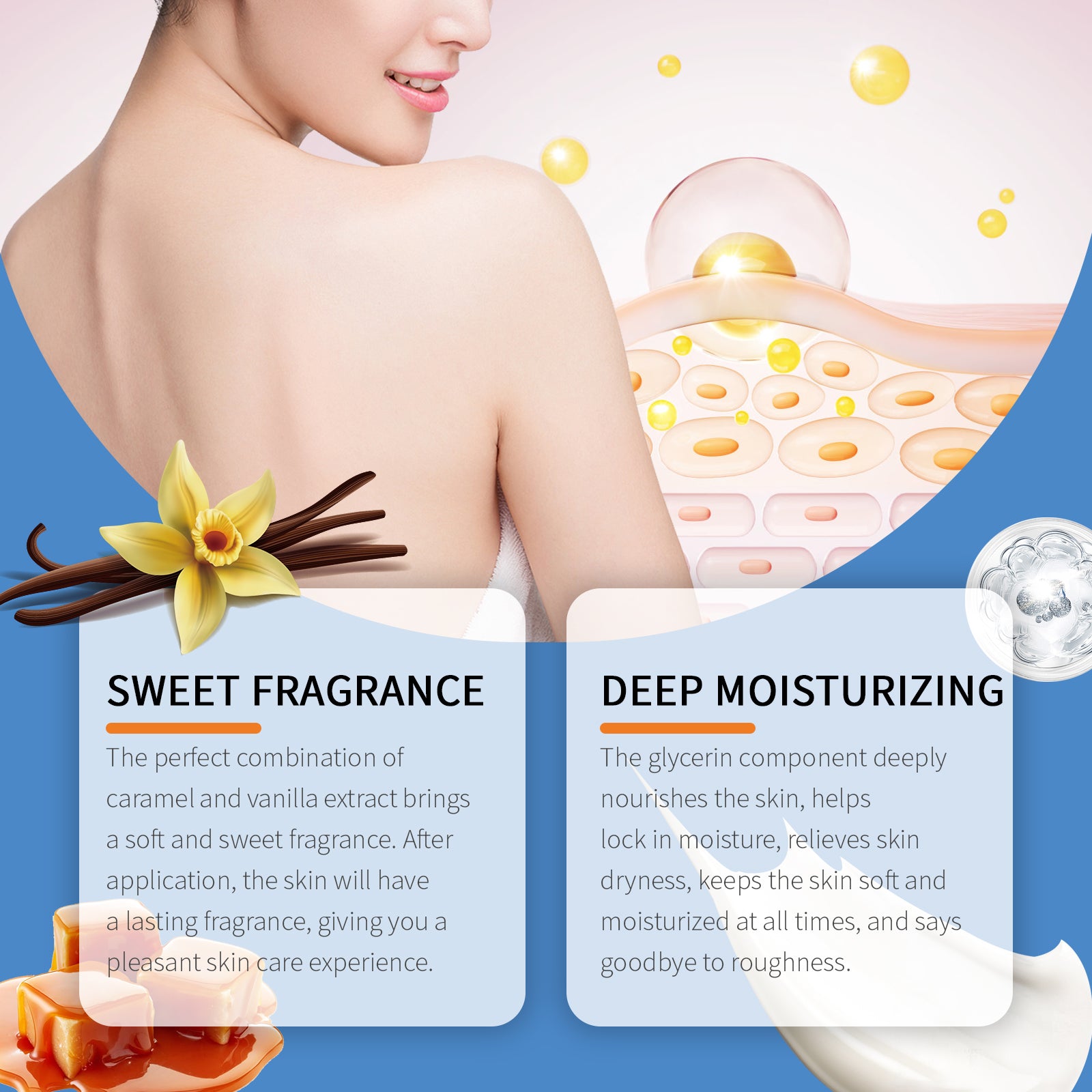 OUHOE Caramel Vanilla Moisturizing Body Lotion Gently Nourishes, Hydrates, Brighens And Moisturizes Tender Skin - 5 - CJ