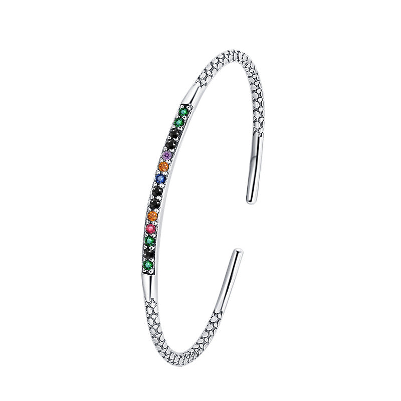 S925 Sterling Silver Vintage Carved Pattern Bracelet Women's Simple Small Design Rainbow Light Luxury Bracelet - 4 - https://x.com/titan_prim62775J