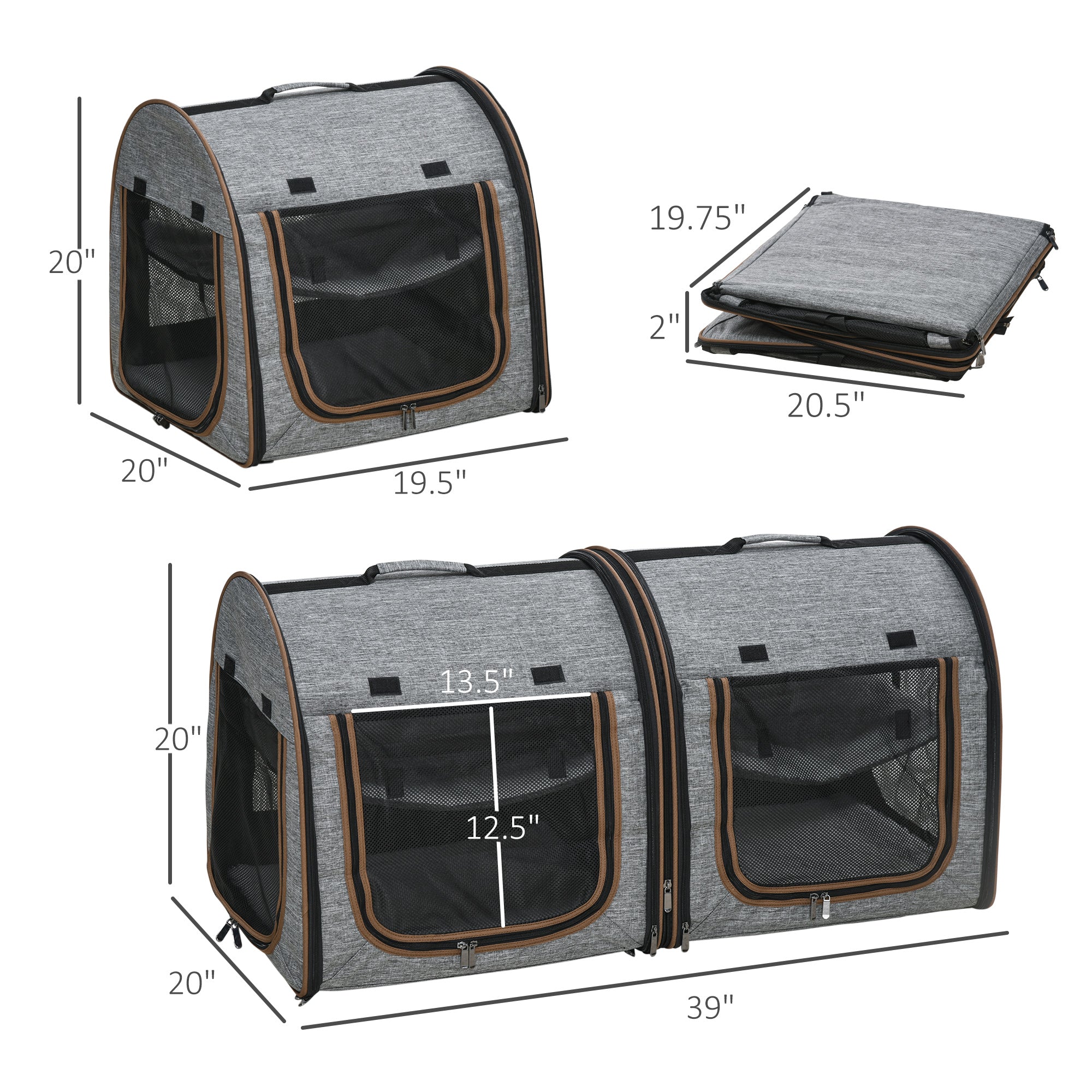 Portable Soft - sided Pet Cat Carrier With Divider, Two Compartments, Padded And Storage Bag, Grey - 5 - CJ