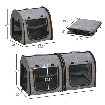 Portable Soft - sided Pet Cat Carrier With Divider, Two Compartments, Padded And Storage Bag, Grey - 5 - CJ
