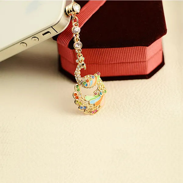 Colorful Crystal Diamond Phoenix Dust Cap Pendant For Cell Phone 3.5mm Jack - 5 - CJ