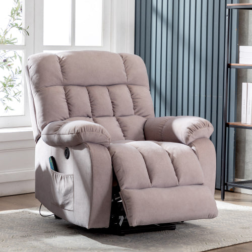 Electric Power Lift Recliner Chair Sofa With Massage And Heat For Elderly 2 Side Pockets USB Ports Single Recliner Chairs For Living Room Overstuffed Breathable Fabric Reclining - 5 - CJ
