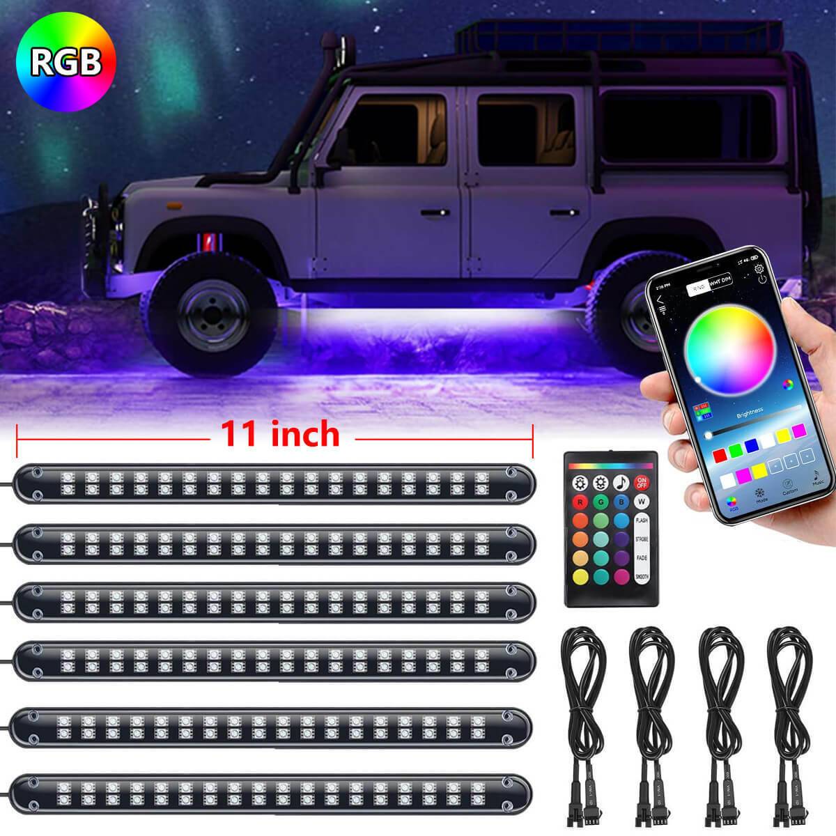 6x Car Underglow Neon Accent Strip Lights Kit RGB Million Multi - Color Music Lamp - 5 - CJ