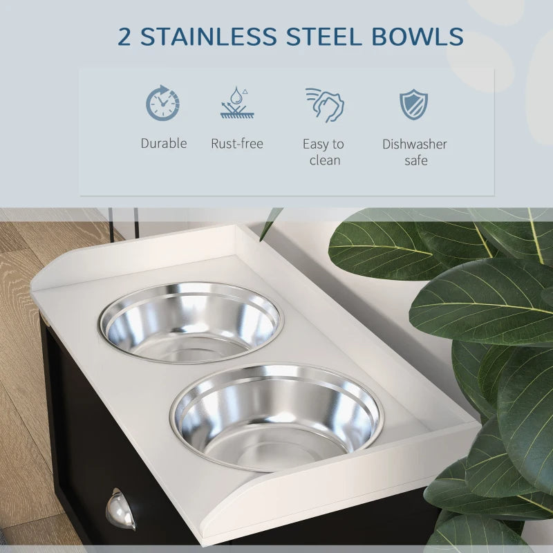 PawHut Pet Feeding Station Pet Dish Bowl Set With Storage, 2 Elevated Dog Bowls For Large Sized Dogs, White And Black - 5 - CJ