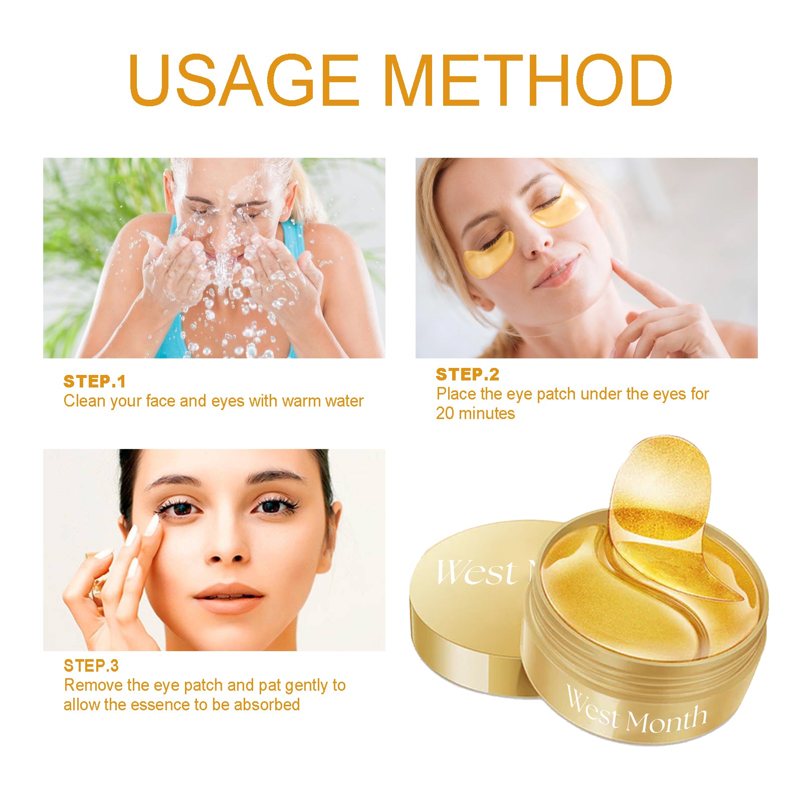 West&Month Gold Snail Eye Patch Hydrating Eye Patch Skin Care Around The Eyes - 5 - CJ