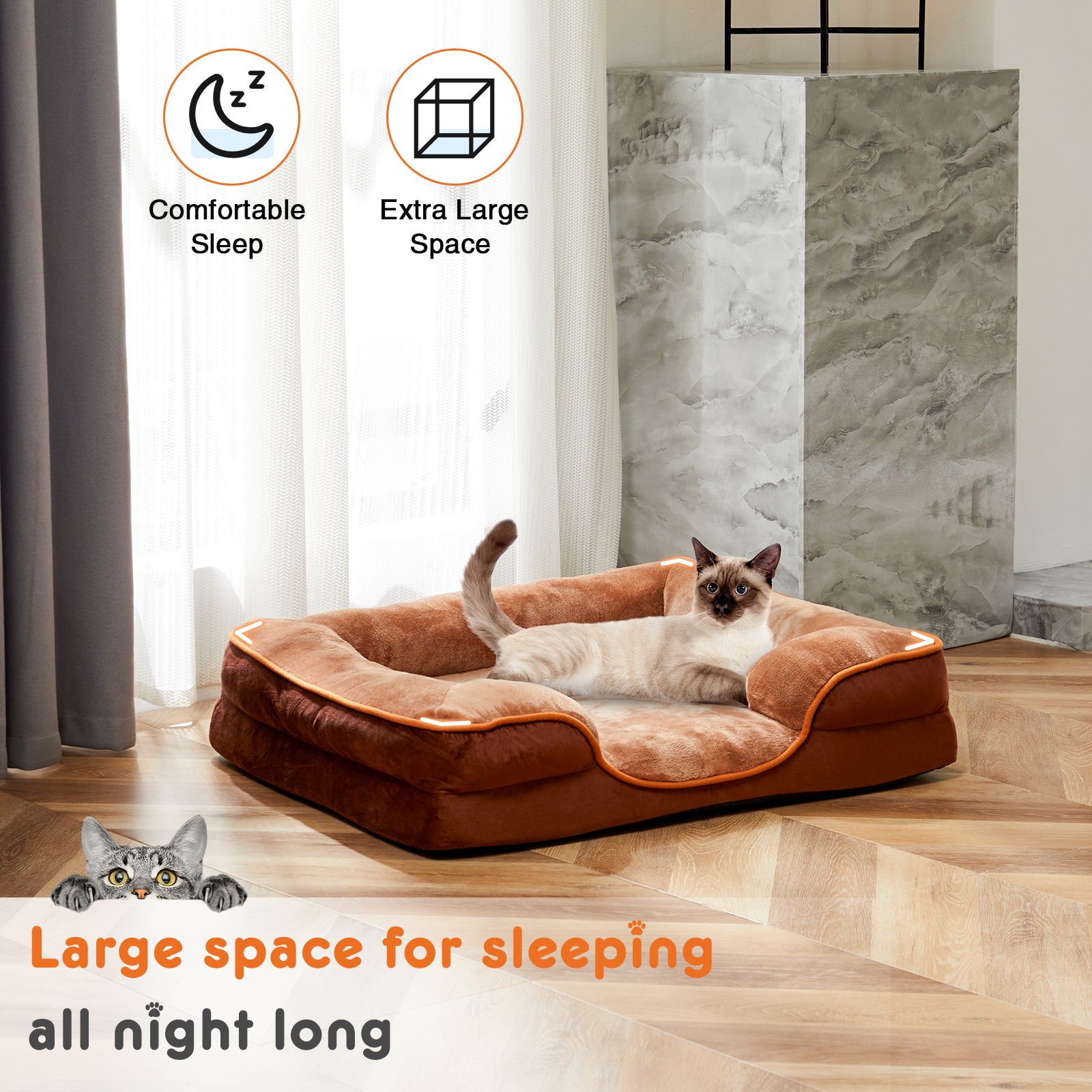 Memory Foam Pet Bed For Small Dogs & Cats With Washable Removable Cover Non - Slip Base Waterproof Liner - 5 - CJ