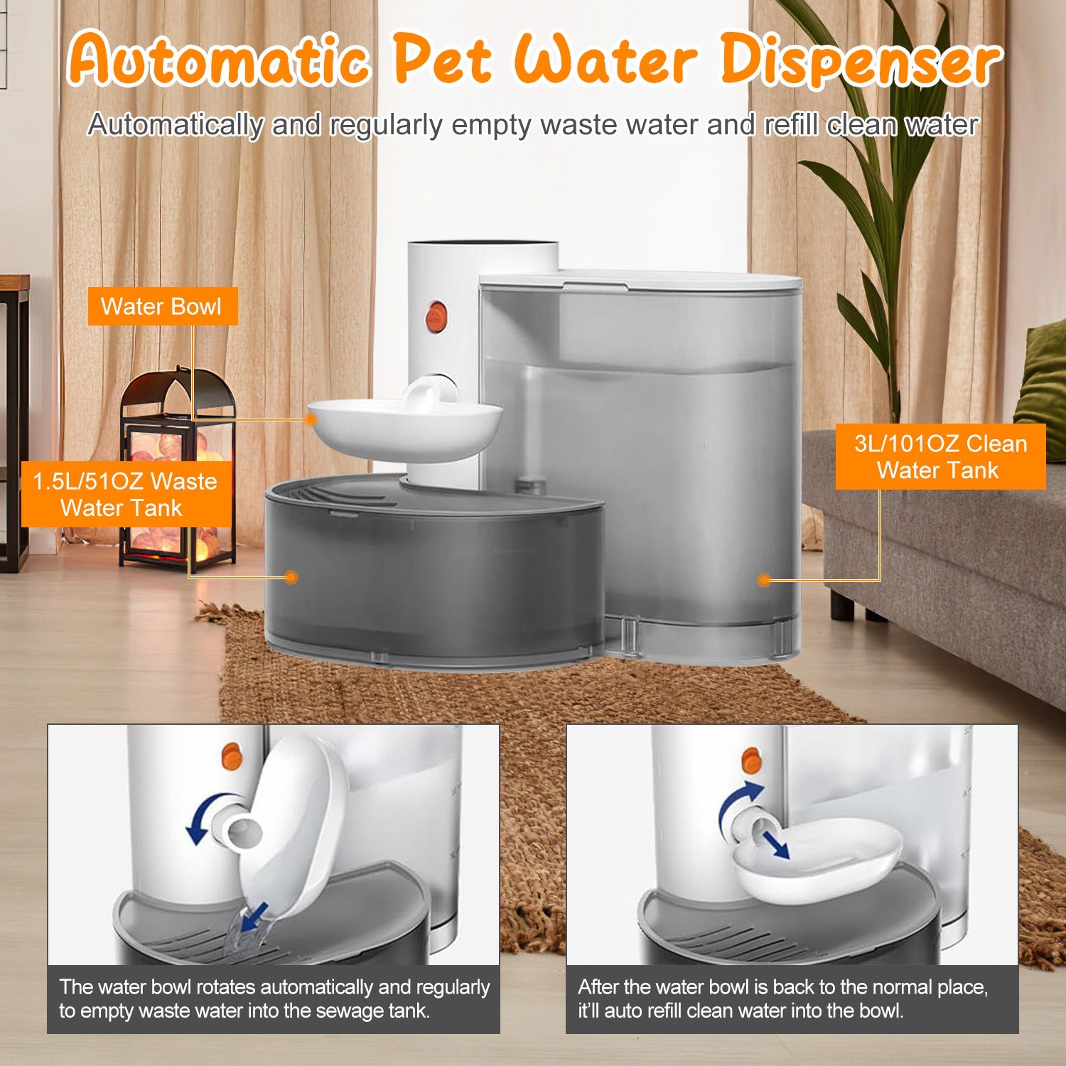 1Pc Smart Pet Water Fountain Automatic Cat Water Dispenser 3L Cordless Rechargeable Dog Water Fountain Self - Refill With 3 Adjustable Volume 3 Time Intervals Touch Control - 5 - CJ