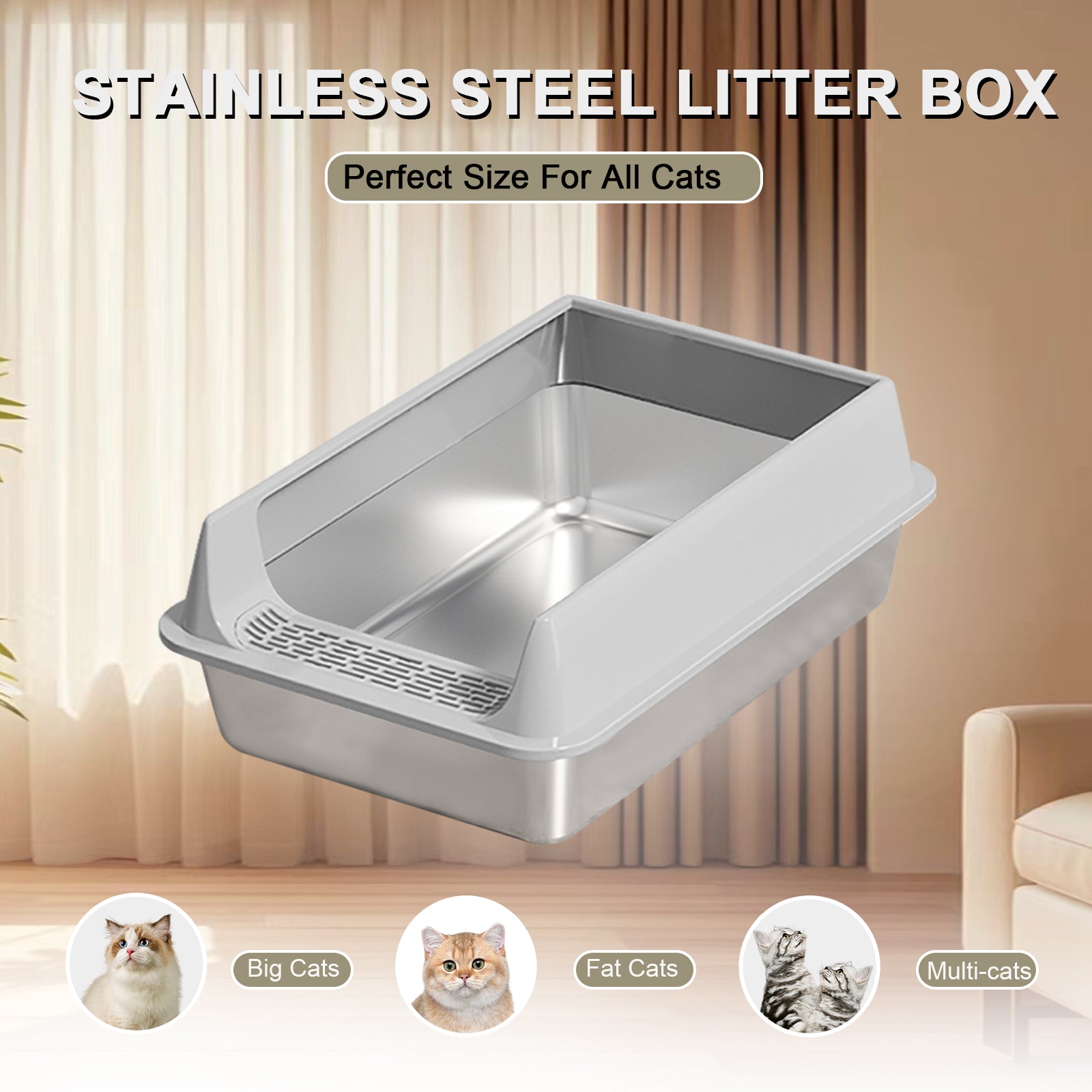 Oversized Stainless Steel Litter Box, Semi - enclosed Splash - proof And Leak - proof Design, Removable Lid, Suitable For Big Cats, And More - 5 - CJ