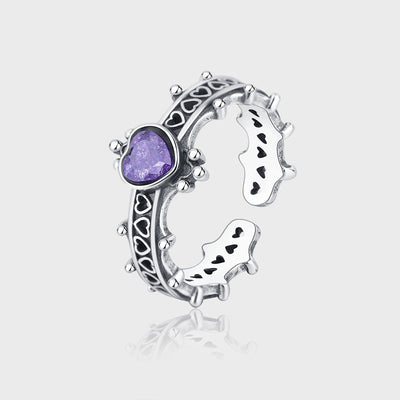 Vintage Crown 925 Sterling Silver Love Ring Girl - 4 - CJ