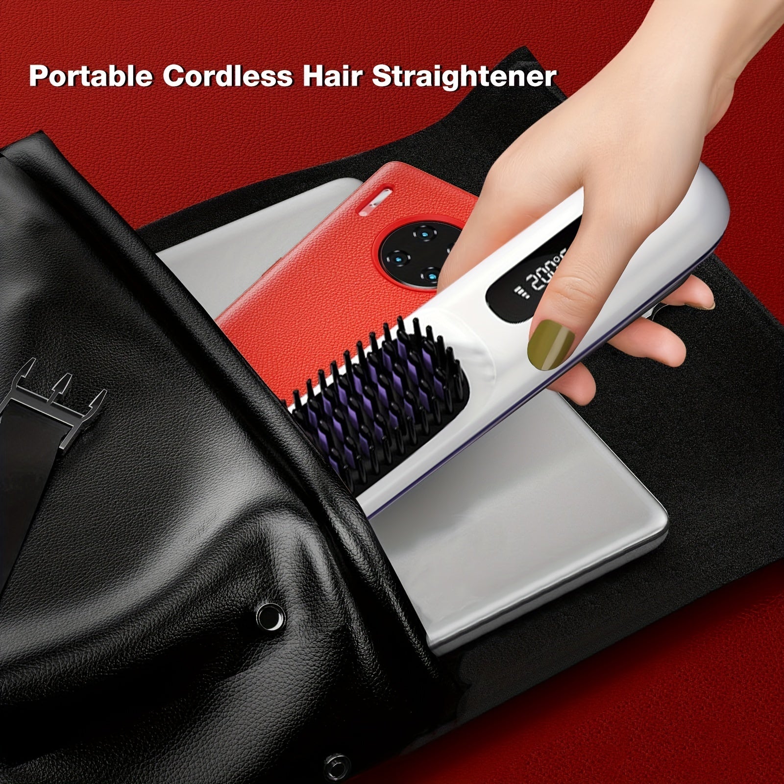 S7 Portable Cordless Hair Straightening Brush With LED Display - Lightweight Mini Negative Ion Hot Brush, USB Rechargeable Women's Travel Essentials Gift, Scald Protection - 5 - CJ