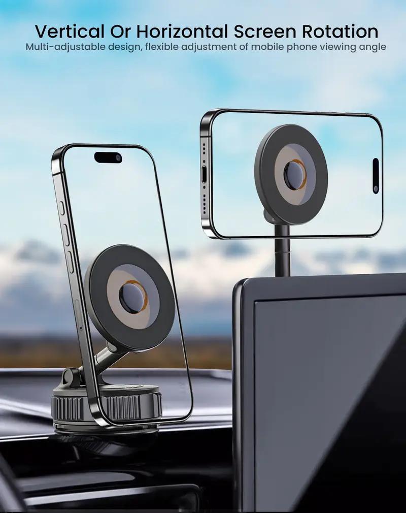 Newly Upgraded Retractable Car Mobile Phone Holder 360 Magnetic Vacuum Suction Cup One - click Safety Lock Ultra - compact Design - 5 - CJ