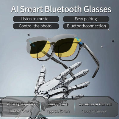 Smart AI Bluetooth Glasses With Magnetic Interchangeable Lenses - UV&Blue Light&Night Vision, Open Ear Speakers, Touch Control, 8H Battery - 5 - CJ