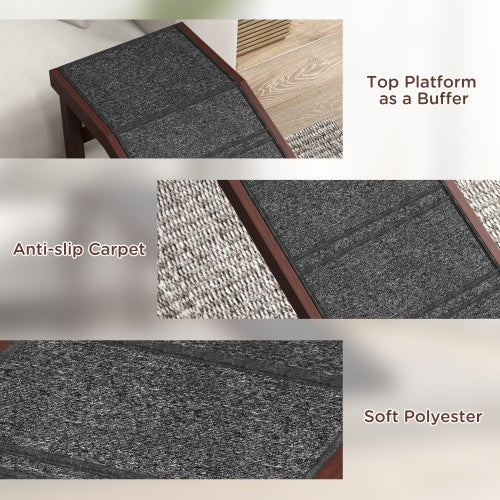 PawHut Dog Ramp For Bed, Pet Ramp For Dogs With Non - Slip Carpet And Top Platform, 74 X 16 X 25, Brown - 5 - CJ