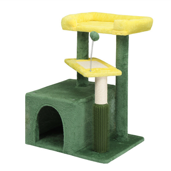 27.5in Cat Tree, Multi - level Cat Tower With Cat Scratching Post And Pad, Cozy Cat Condo, Padded Top Bed For Kittens And Indoor Cats, Yellow & Green - 5 - CJ