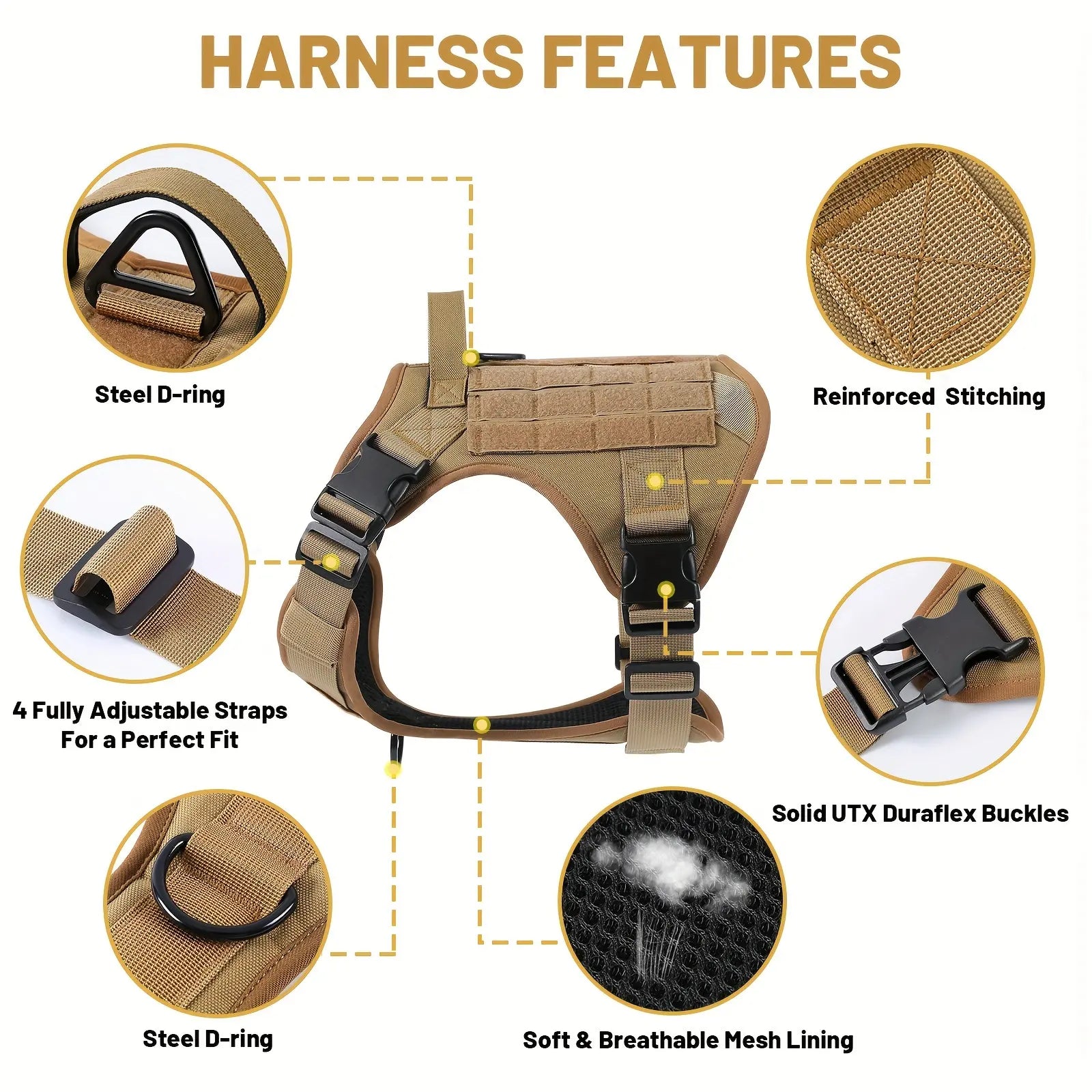 American Local Tactical Pet Boobs Service Dog Harness Vest Adjustable Reflective Dog Harness Metal Buckle Hiking Training - 5 - CJ