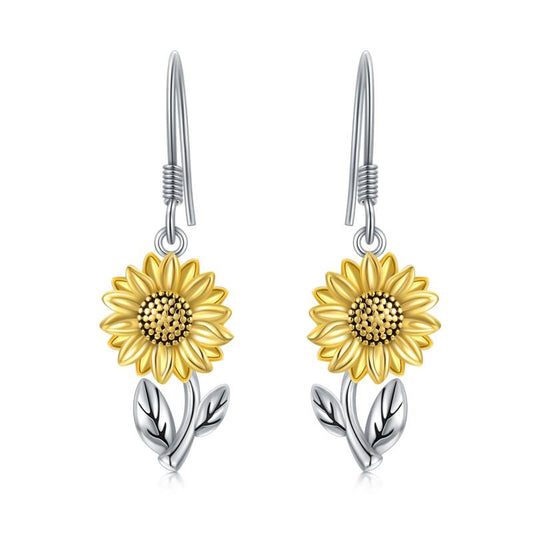 925 Sterling Silver Sunflower Dangle Earrings for Women Girls Teen - 5 - cjdropshipping