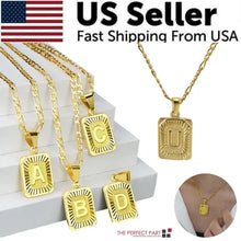 Gold Plated Initial Letter Pendant Necklace Stainless Steel Figaro Chain - 5 - CJ