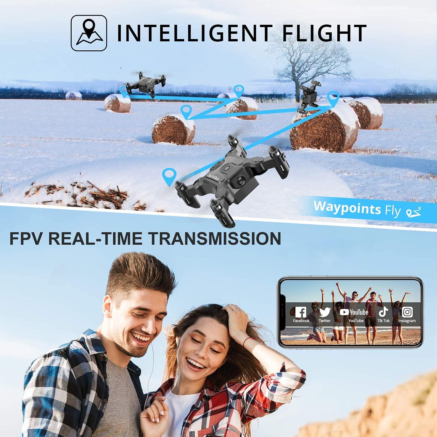 DE  V2 Mini Drone Selfie WIFI FPV With HD Camera Foldable Arm RC Quadcopter Toy - 5 - CJ
