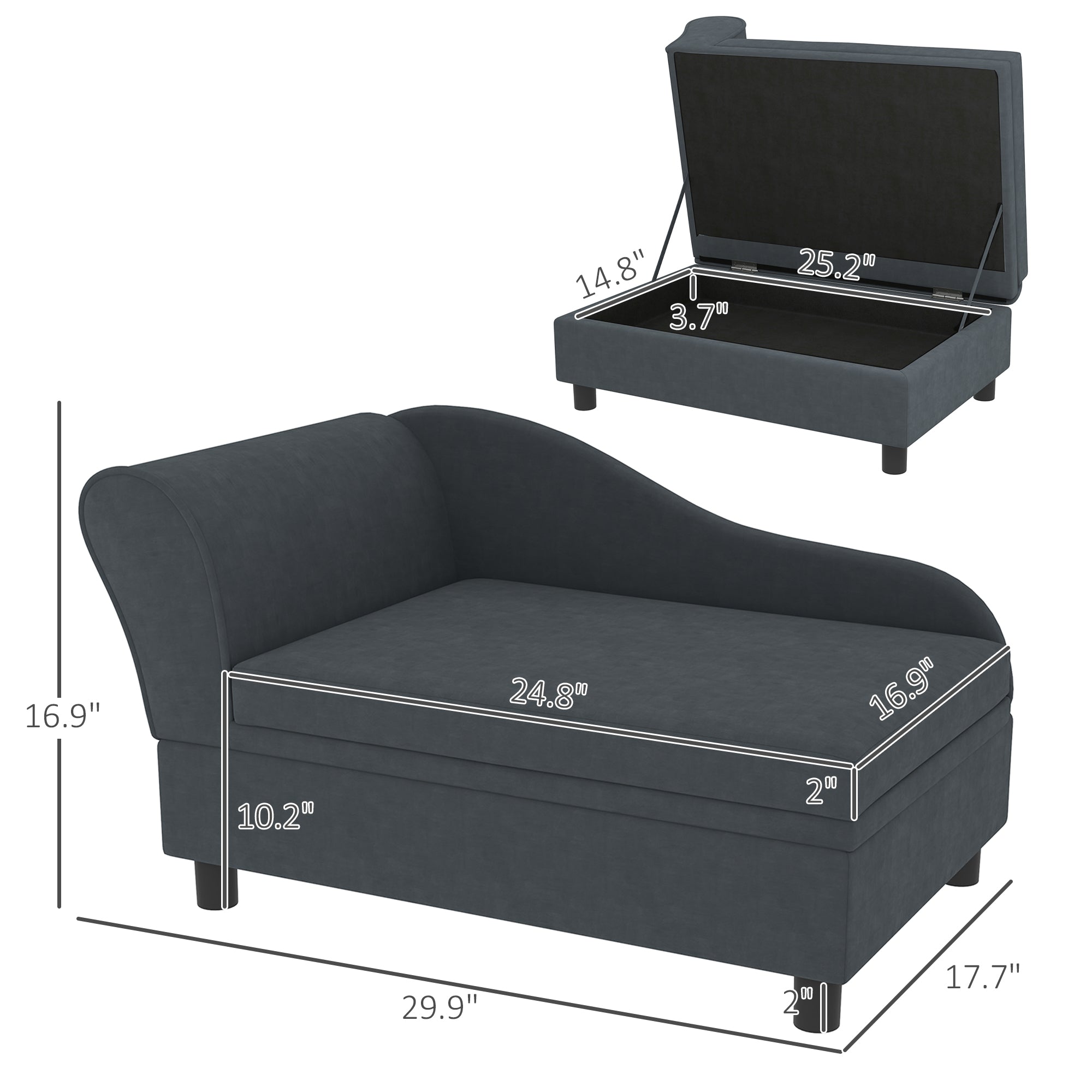 Pet Sofa Bed Couch With Storage, Pet Sofa For Cats And Small Dogs, Dark Gray - 5 - CJ