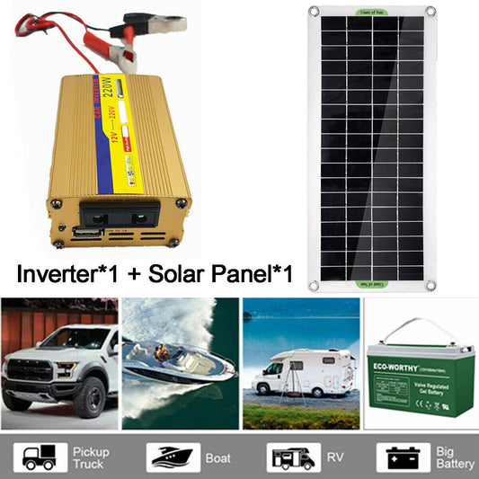 220W Inverter100W Solar Panel Kit USB Battery Charger Convert AC,DC Outdoor USA - 5 - CJ