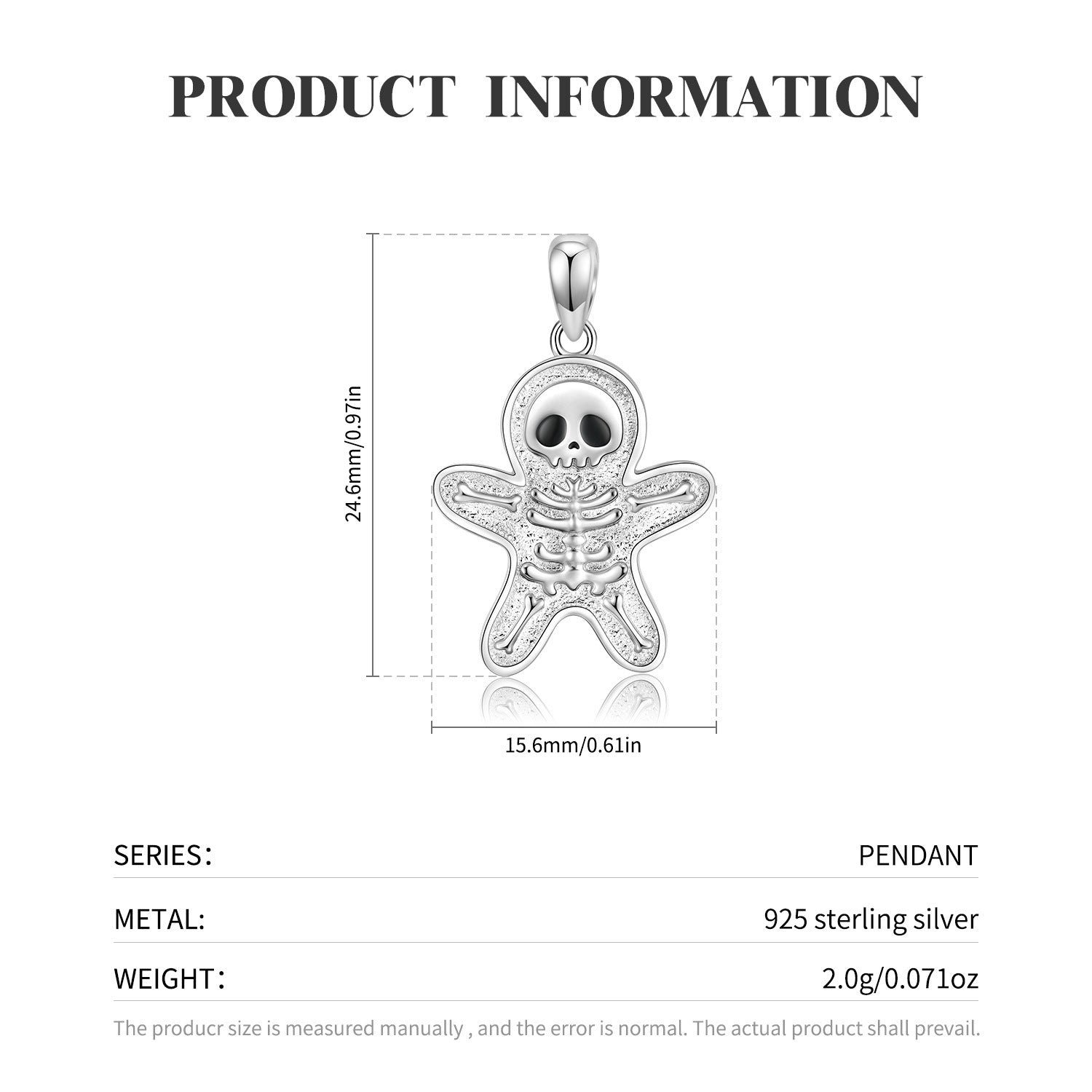 Halloween Skull Gingerbread Man Necklace S925 Sterling Silver Plating Platinum Collar Chain - 4 - CJ