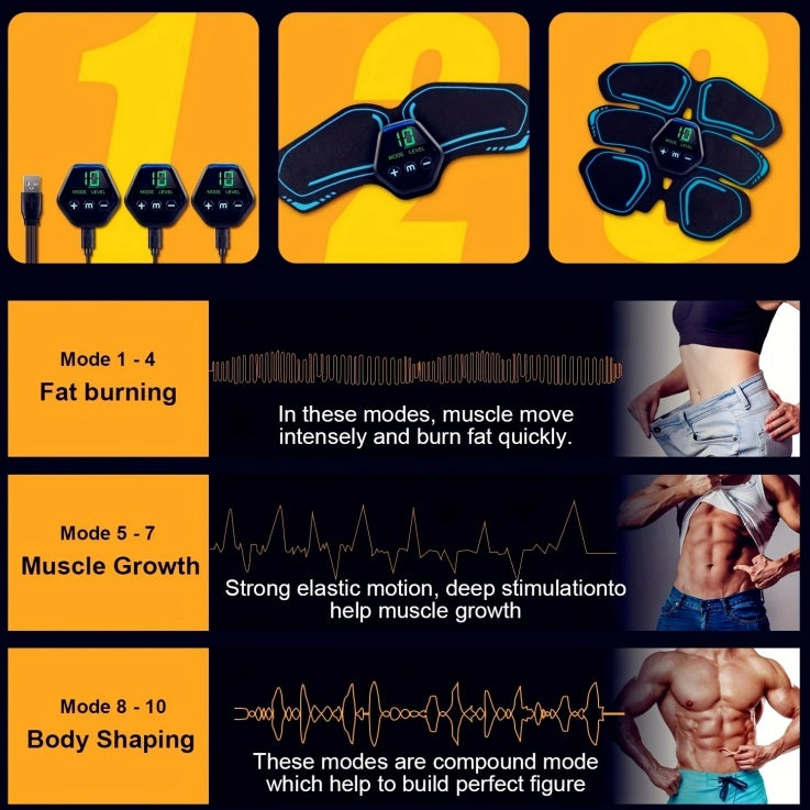 ABS Stimulator, Ab Trainer, EMS Muscle Stimulator LCD Screen Muscle Stimulator USB Rechargeable Por - 5 - CJ