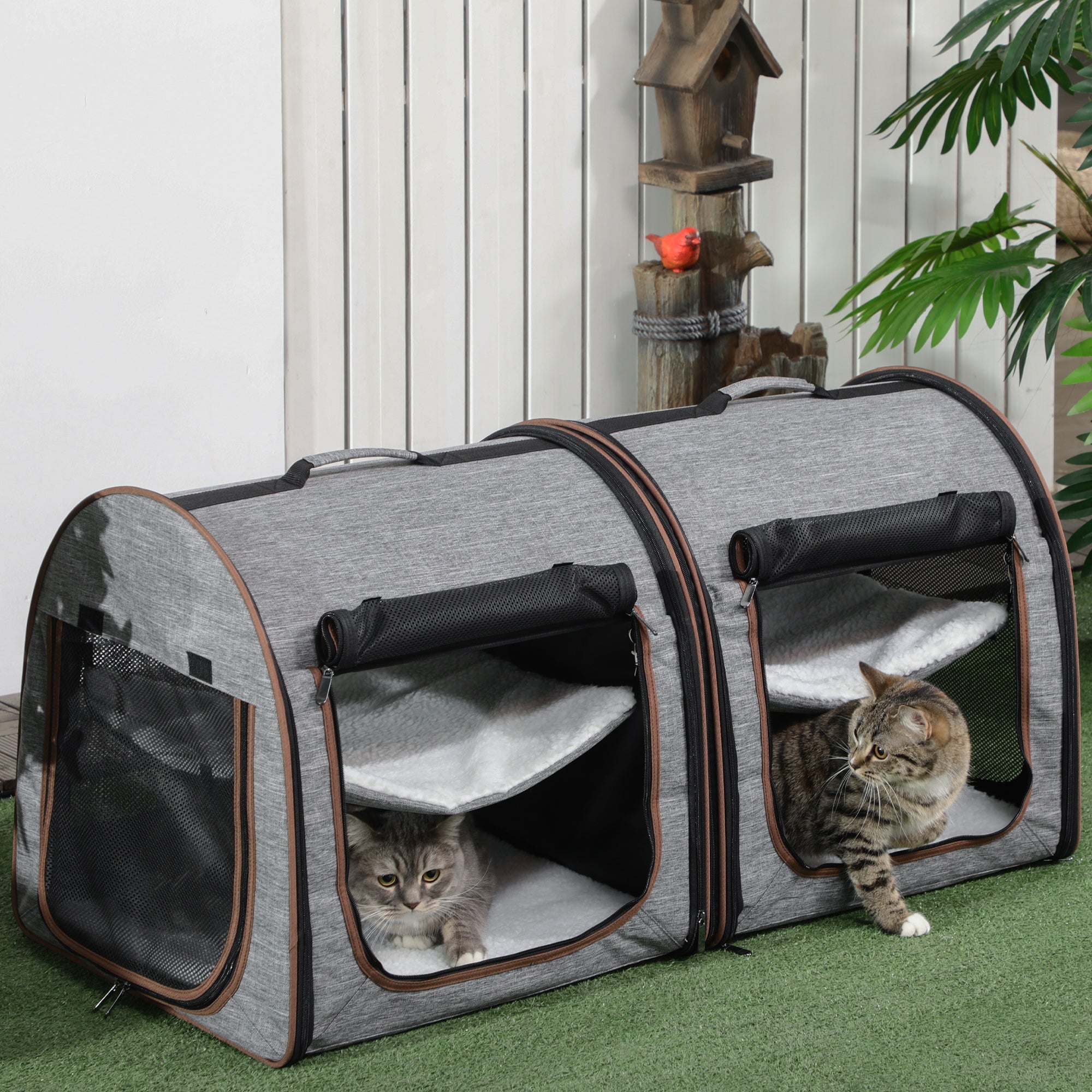Portable Soft - sided Pet Cat Carrier With Divider, Two Compartments, Padded And Storage Bag, Grey - 5 - CJ