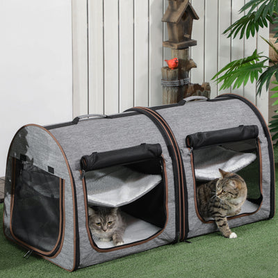 Portable Soft - sided Pet Cat Carrier With Divider, Two Compartments, Padded And Storage Bag, Grey - 5 - CJ