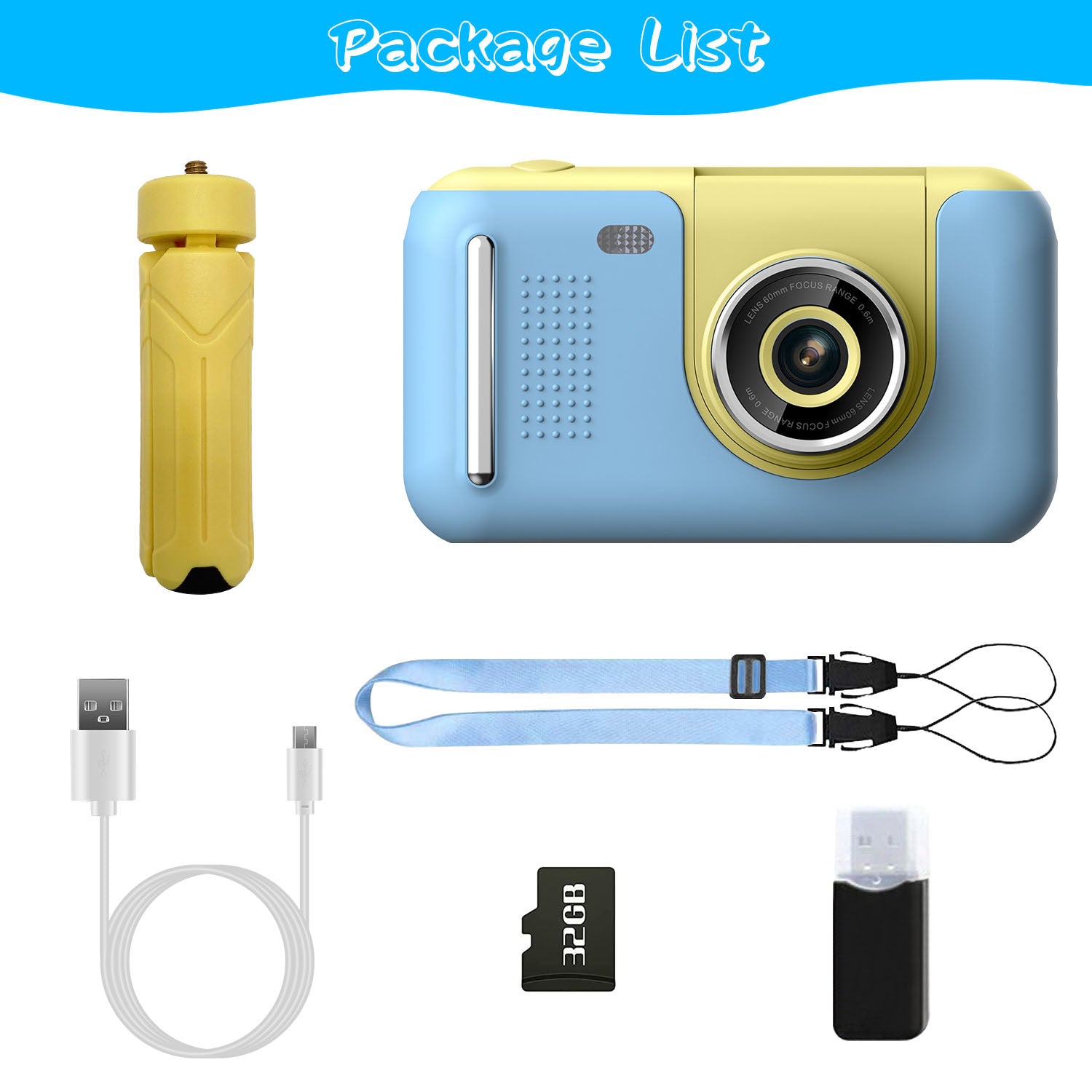 1Pc Kids Digital Camera With Flip Lens Children Video Camcorder Christmas Toy Birthday Gifts With Tripod 2.4in Screen 32G MMC Card For 3-10 Year Old Boys Girls