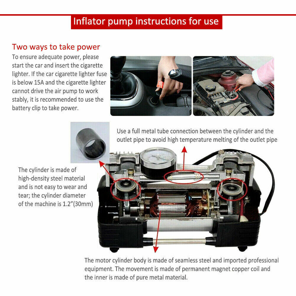 150PSI HEAVY DUTY PORTABLE 12V ELECTRIC CAR TYRE INFLATOR AIR COMPRESSOR - 5 - CJ