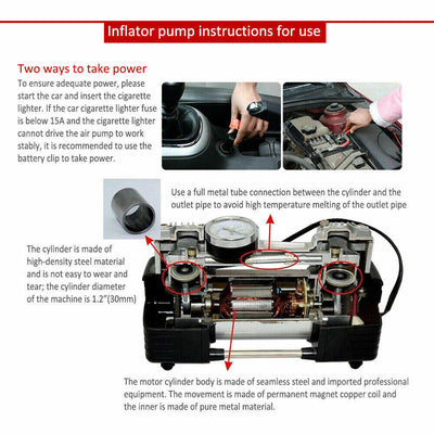 150PSI HEAVY DUTY PORTABLE 12V ELECTRIC CAR TYRE INFLATOR AIR COMPRESSOR - 5 - CJ
