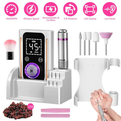 Portable Electric Nail Drill Bit 45000 RPM With 11 Bits Base Waist Clip Cordless Rechargeable Nail File Machine For Professional Salon Home Acrylic Nails Remove Nail Gel Polish Manicure - 5 - CJ