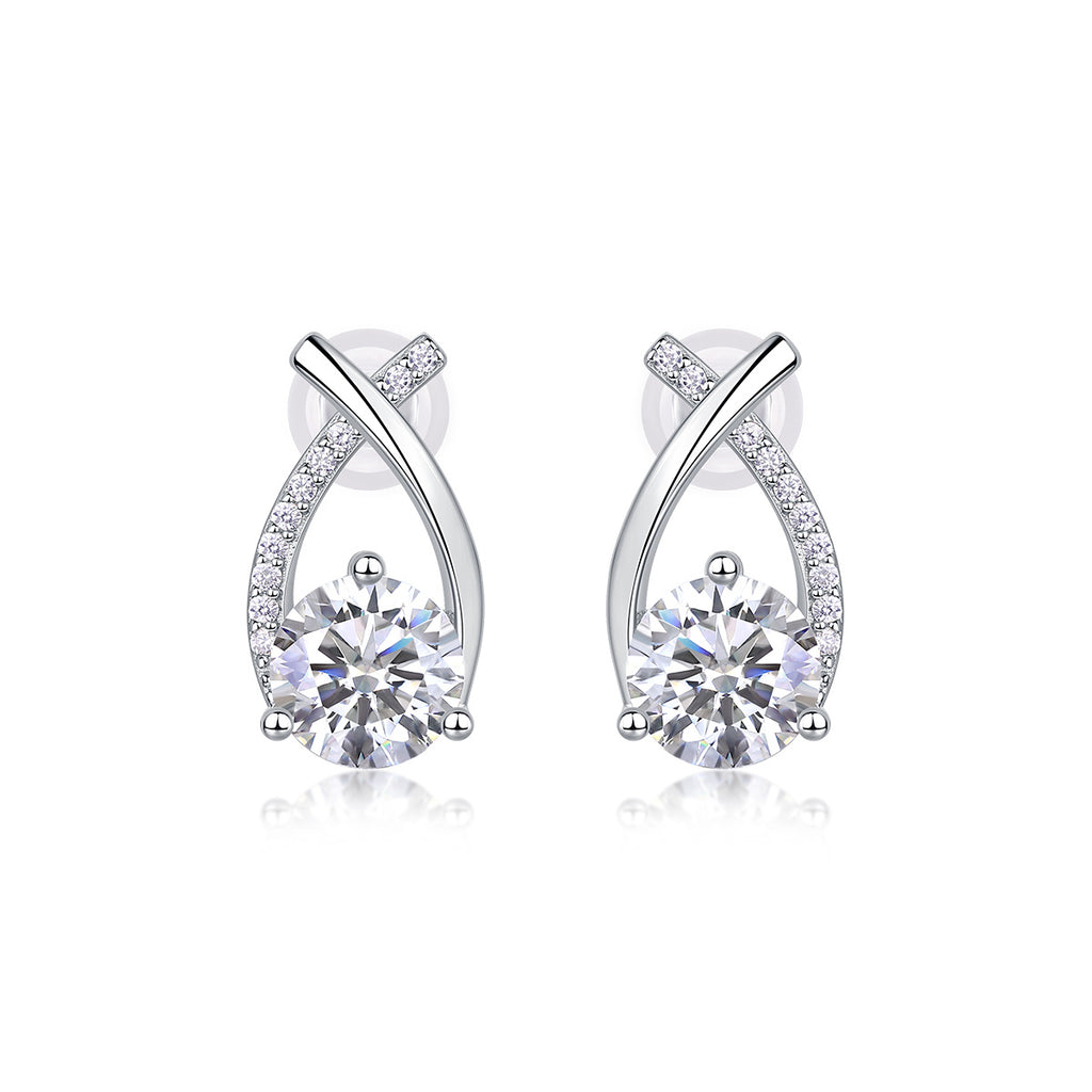 Happy Encounter - Fashionable And Luxurious Diamond Jewelry Set With 1-carat Moissan Diamond S925 Sterling Silver And Platinum-plated Stud Earrings