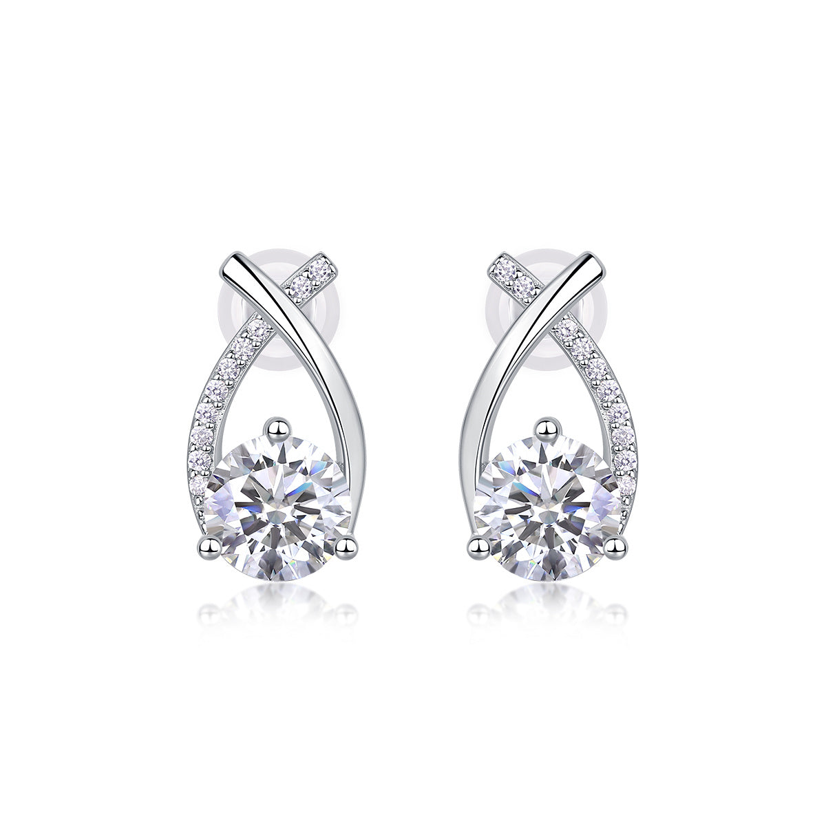 Happy Encounter - Fashionable And Luxurious Diamond Jewelry Set With 1-carat Moissan Diamond S925 Sterling Silver And Platinum-plated Stud Earrings
