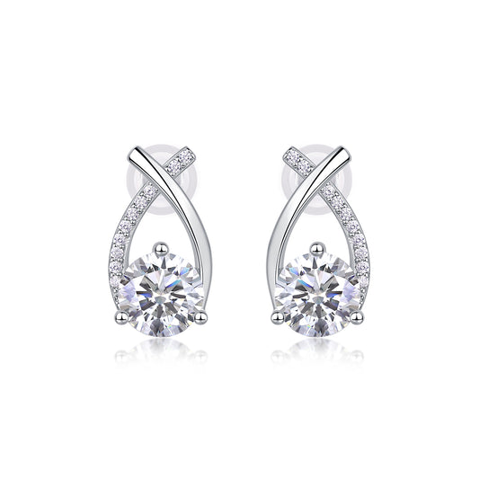 1Happy Encounter - Fashionable And Luxurious Diamond Jewelry Set With 1 - carat Moissan Diamond S925 Sterling Silver And Platinum - plated Stud Earrings Prohibit TikTok sales - 5 - cjdropshipping
